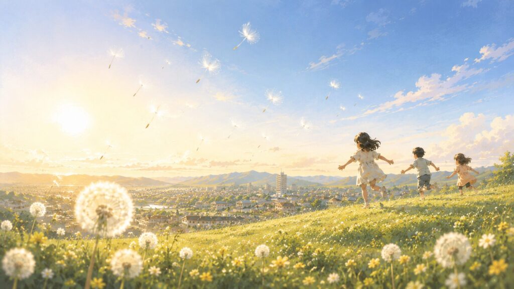 未来への希望のイメージ画像子どもが朝日に向かって走る